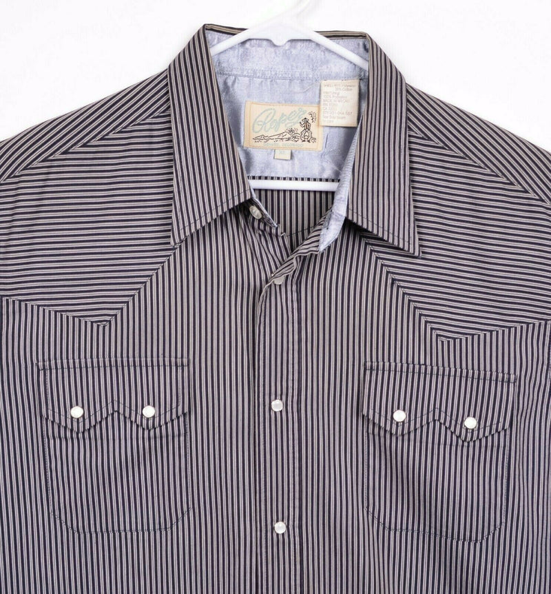 Roper Men's Sz XL Pearl Snap Black White Striped Polyester Western Rodeo Shirt