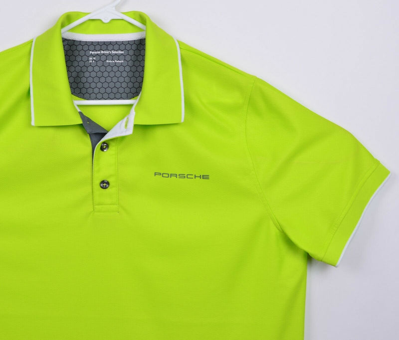 Porsche Driver's Selection Men's Sz Large Lime Neon Green Logo Polo Shirt