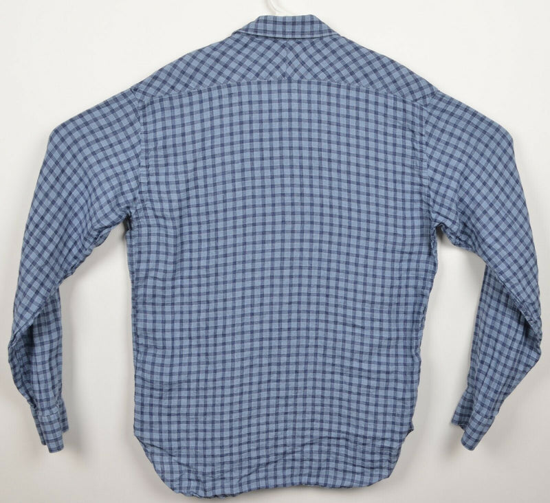 Billy Reid Men's Medium Standard Cut 100% Linen Blue Plaid Button-Front Shirt