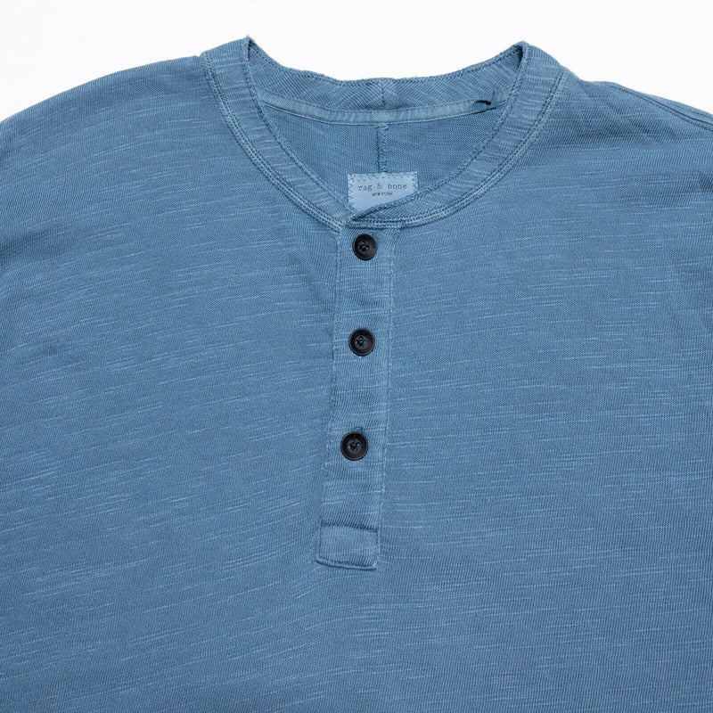 Rag & Bone Henley T-Shirt Men's Large Short Sleeve 3-Button Blue Modern Designer