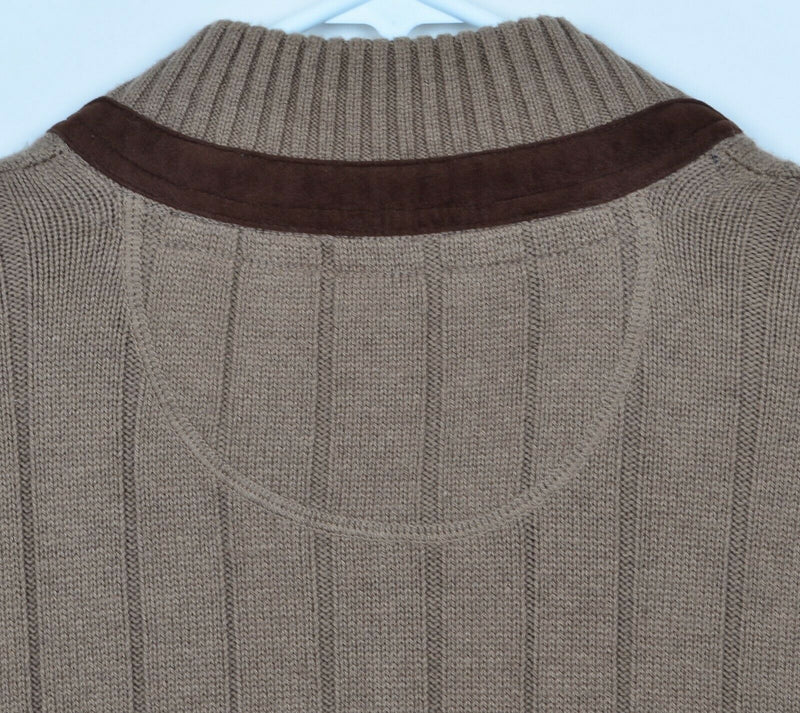 Johnston & Murphy Men XL Cable-Knit Cotton Merino Wool 1/4 Zip Pullover Sweater