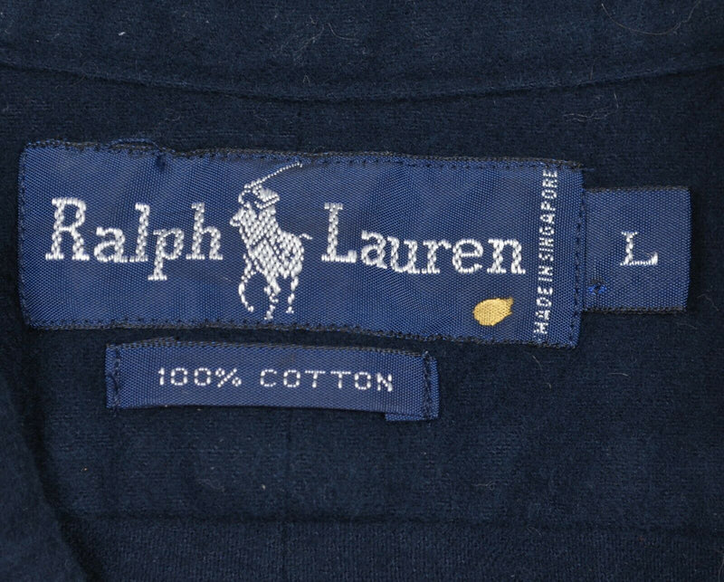 Vintage 90s Polo Ralph Lauren Men's Large Lion Crest Navy Blue Flannel Shirt