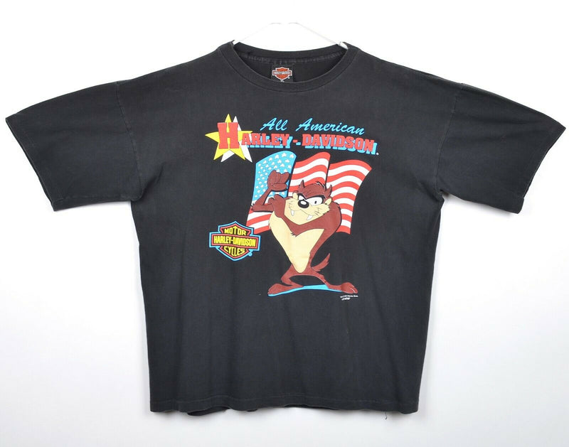 Vintage 90s Harley-Davidson Men's XL All American Tasmanian Devil USA Flag Shirt