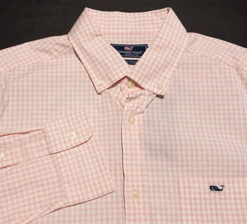 Vineyard Vines Shirt Men's Large Classic Fit Tucker Long Sleeve Pink Check Whale