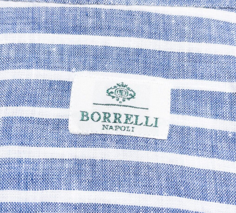 Borrelli Shirt Men's 16.5/42 Button-Down Long Sleeve Blue Stripe Napoli Italy