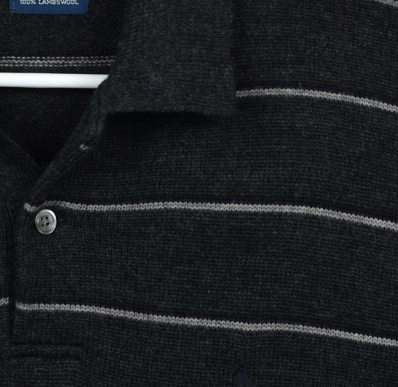 Polo Ralph Lauren Men's Medium 100% Lambswool Striped Collared Shirt Sweater