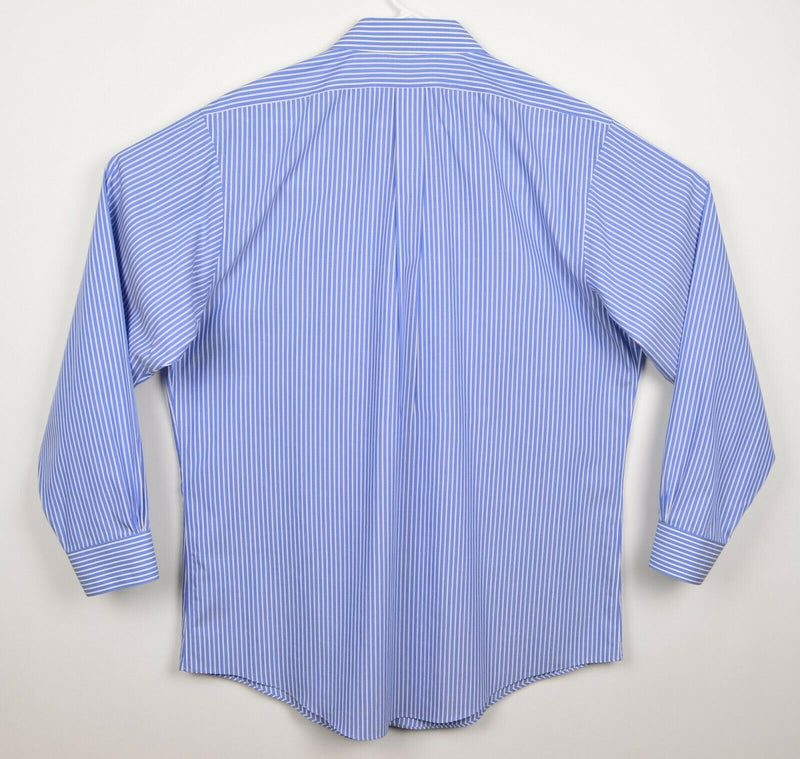 Brooks Brothers Men's 17-34 Slim Non-Iron Blue Striped Long Sleeve Dress Shirt