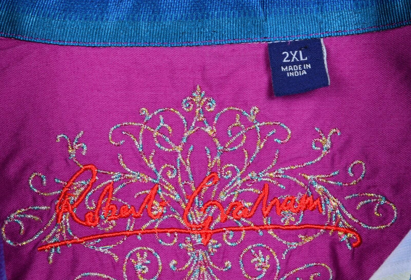 Robert Graham Men's Sz 2XL Flip Cuff Floral Embroidered Pink Multicolor Shirt