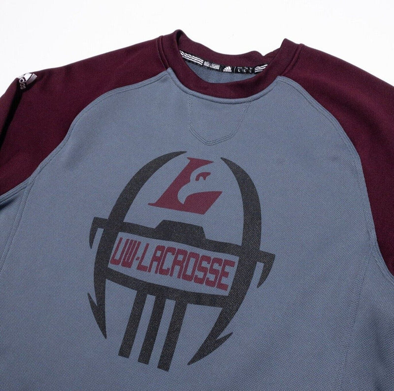 UW La Crosse Sweatshirt Mens Large Adidas Pullover Crewneck Gray Maroon Football
