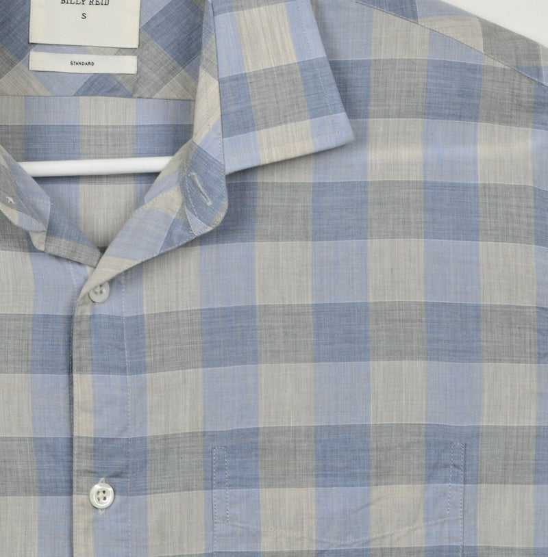 Billy Reid Men's Small Standard Blue Gray Plaid Check Spread Collar Italy Shirt