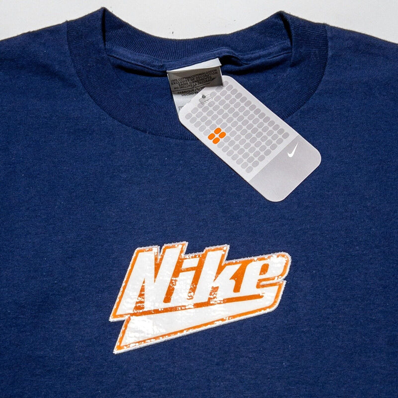 Nike T-Shirt XL Men's Vintage Y2K Shiny Logo Spell Out Short Sleeve Navy Blue