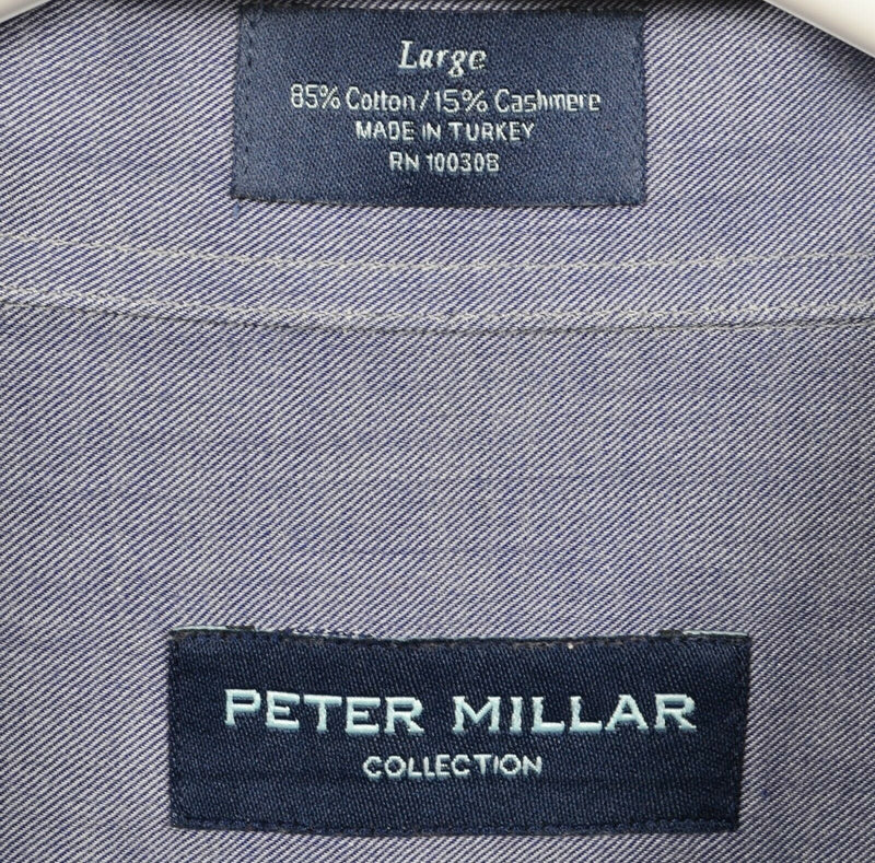 Peter Millar Collection Men's Large Cotton Cashmere Blend Gray Button-Down Shirt