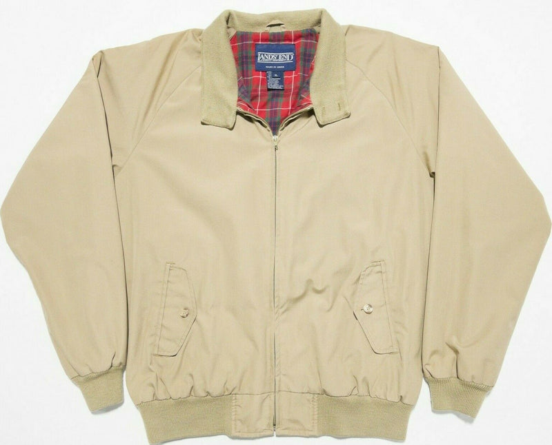 Lands' End Men's XL Flannel Lined Solid Beige Full Zip Bomber Harrington Jacket