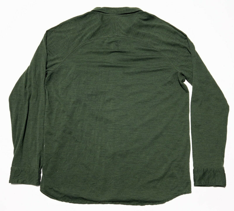 Ibex Merino Wool Button-Front Long Sleeve Shirt Green Men's XL HOLES