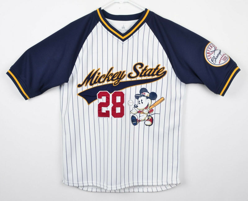 Mickey State Men's Sz Small Disney Parks White Pinstriped Baseball Jersey