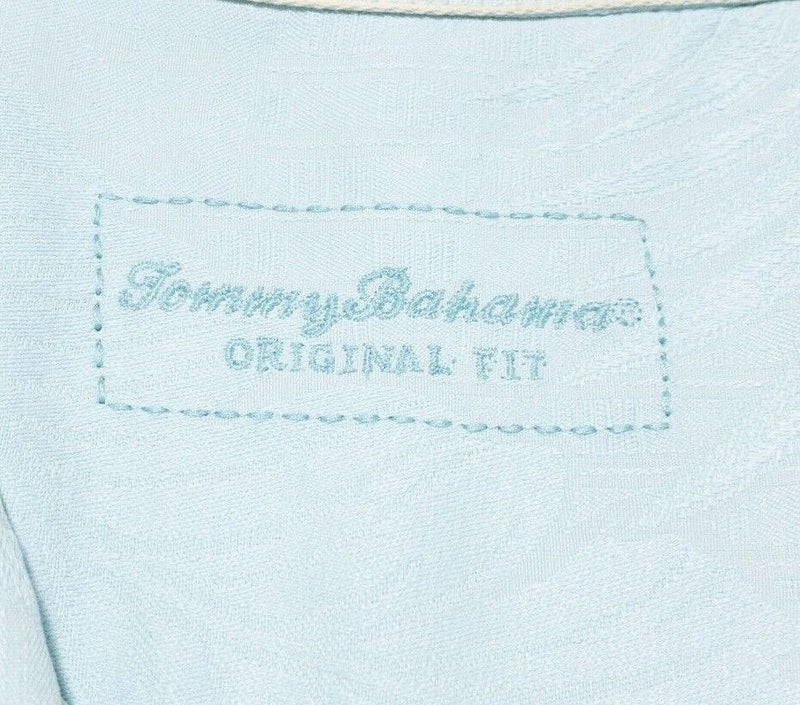 Tommy Bahama Silk Shirt 2XL Original Fit Men's Blue Textured Palm Hawaiian Camp