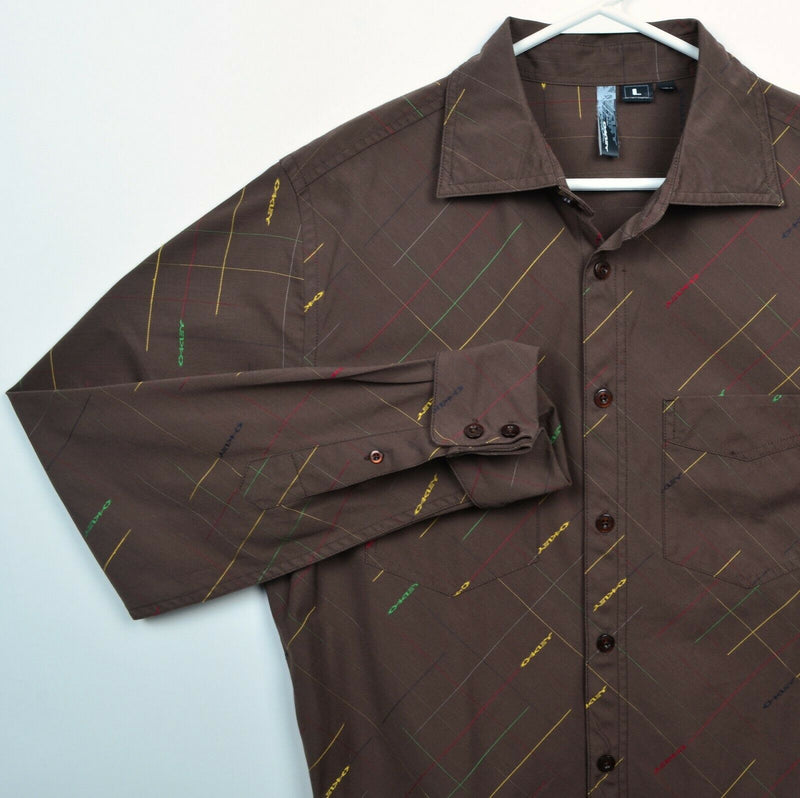 Oakley Men's Large Brown Colorful Stitch French Cuff Button-Front Shirt