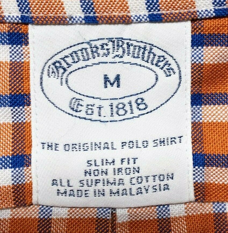 Brooks Brothers Non-Iron Button-Down Shirt Orange Plaid Men's Medium Slim Fit