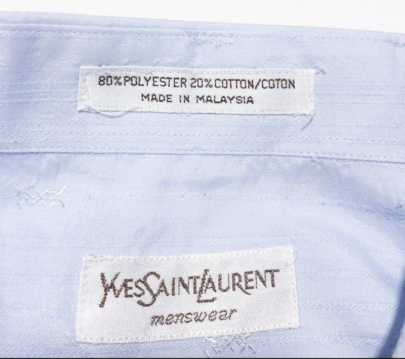 Yves Saint Laurent Men's Shirt 17 All Over Print Logo YSL Blue Dress Shirt