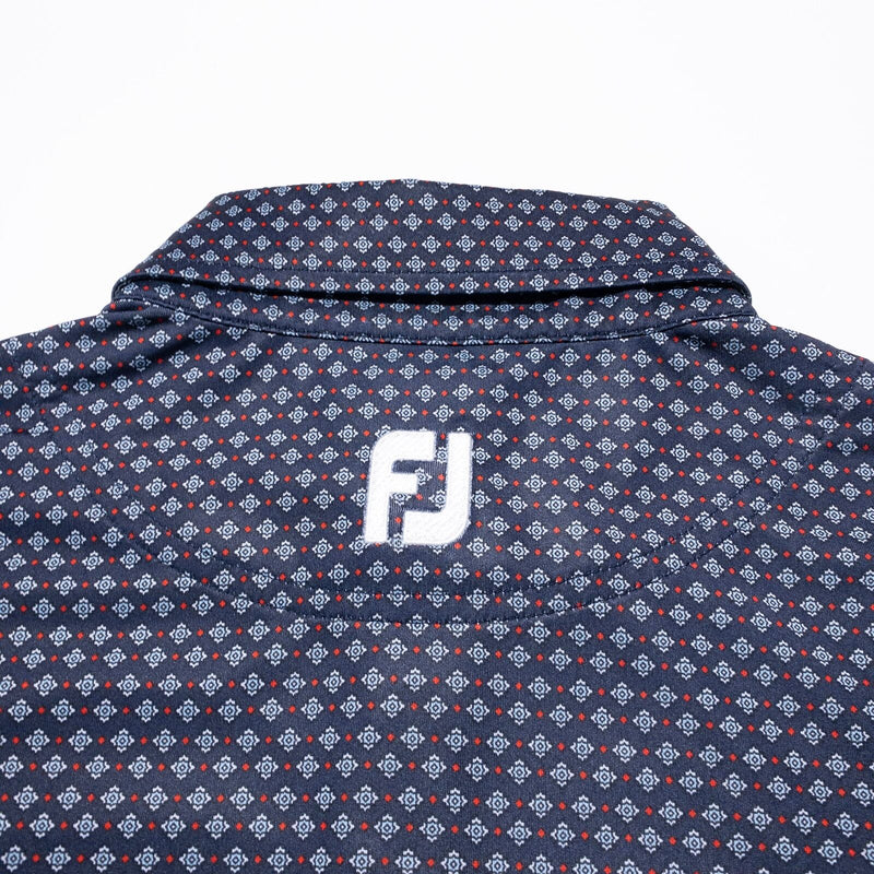 FootJoy Golf Polo Shirt Men's Medium Athletic Fit Geometric Blue Red Wicking