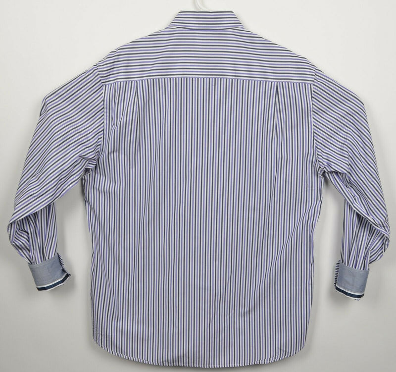 Paul & Shark Yachting Men's 42 (L/XL) Purple Striped Flip Cuff Button-Down Shirt