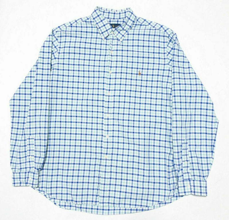 Polo Ralph Lauren Men's 2XL Long Sleeve Shirt Green Blue Check Button-Down