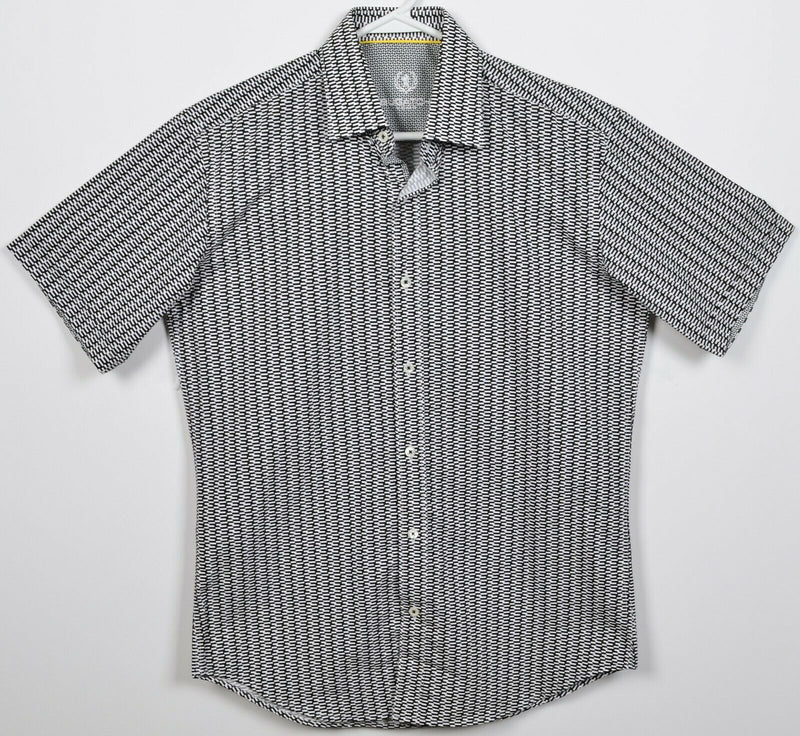 Bugatchi Uomo Men's Small Shaped Fit Black White Geometric Flip Cuff Shirt