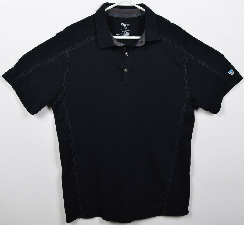 Kuhl Wildfibre Men's Large Solid Black Organic Cotton Hiking Outdoor Polo Shirt