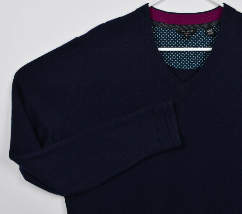 Ted Baker London Men's 5 Wool Cashmere Blend Navy Blue V-Neck Pullover Sweater