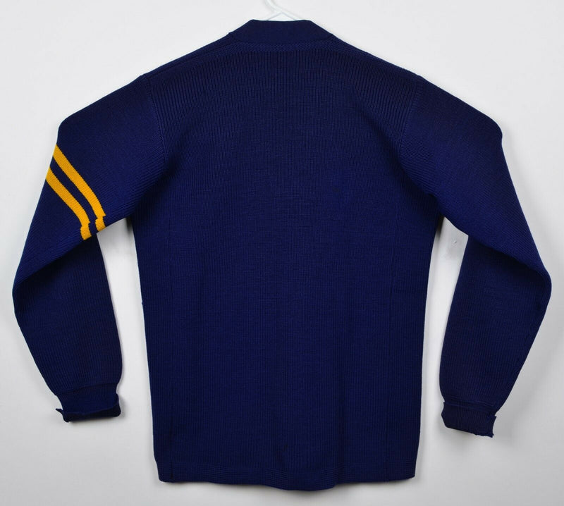 Vintage 1960s Letterman Men's Large? Navy Blue Gold Varsity Cardigan Sweater