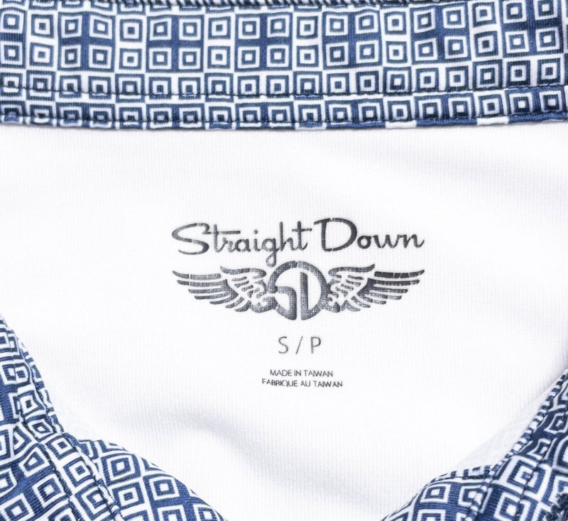 Straight Down Golf Polo Small Men's Shirt Wicking Stretch Blue Geometric Medinah