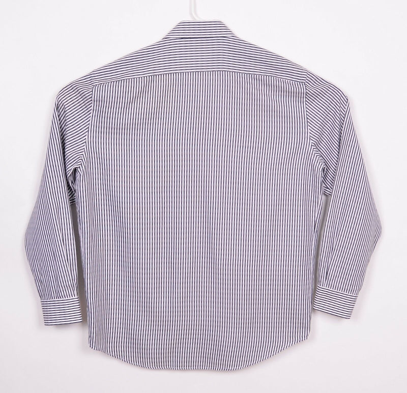 Robert Graham Men's 17.5/44 Flip Cuff Dress Shirt Black White Striped Shirt
