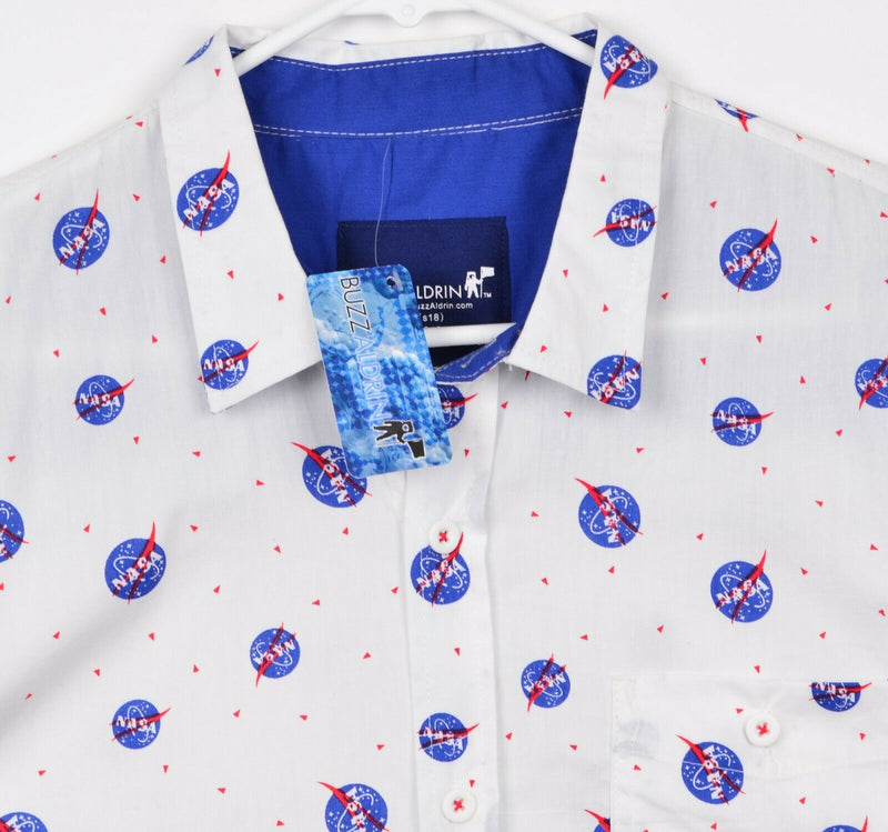 Buzz Aldrin Men's Sz Large NASA Logo Astronaut Short Sleeve Button Front Shirt