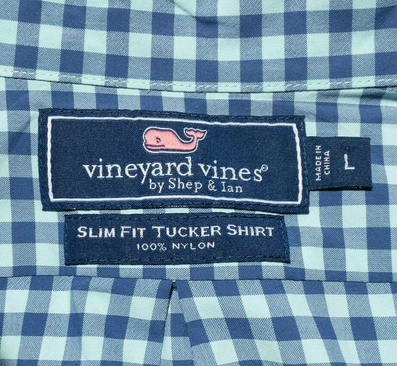 Vineyard Vines Tucker Shirt Nylon Wicking Blue Check Button-Down Men Large Slim