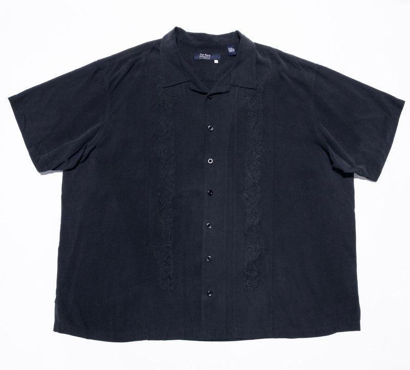 Nat Nast Silk Bowling Shirt Men's 3X Panel Striped Solid Black Luxury Originals