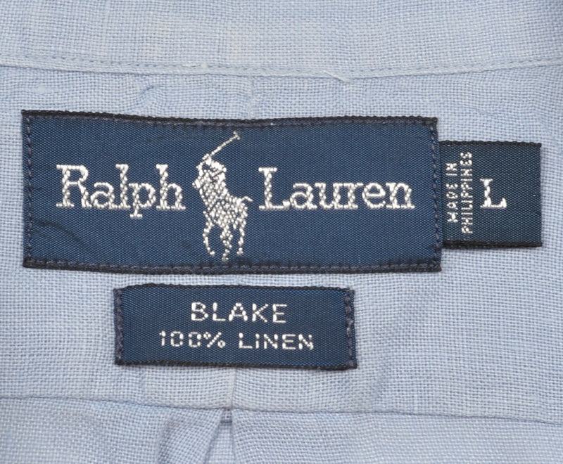 Polo Ralph Lauren Men's Large 100% Linen "Blake" Solid Blue Button-Down Shirt