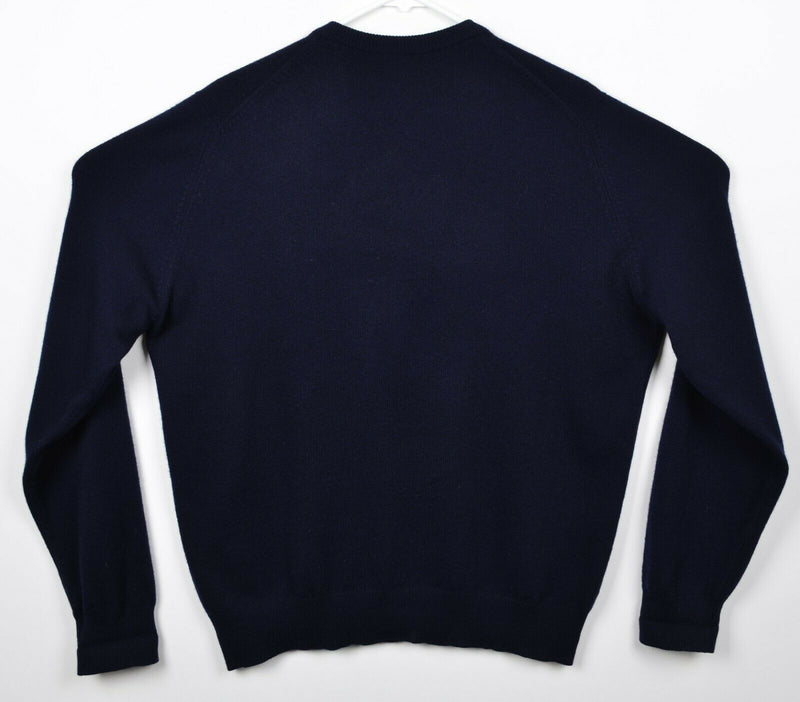 Brooks Brothers Men's Large 3-Ply Scottish Cashmere Navy Blue V-Neck Sweater