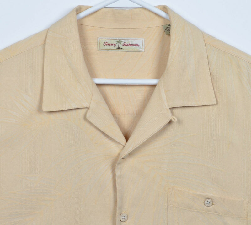 Tommy Bahama Men's Medium Textured Floral Silk Blend Cream Yellow Hawaiian Shirt