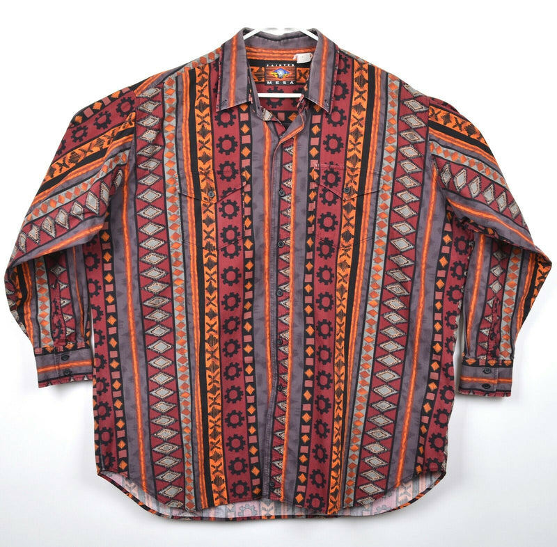 Painted Mesa Men's Sz 2XL? Aztec Stripe Orange Red Gray Button-Front Shirt