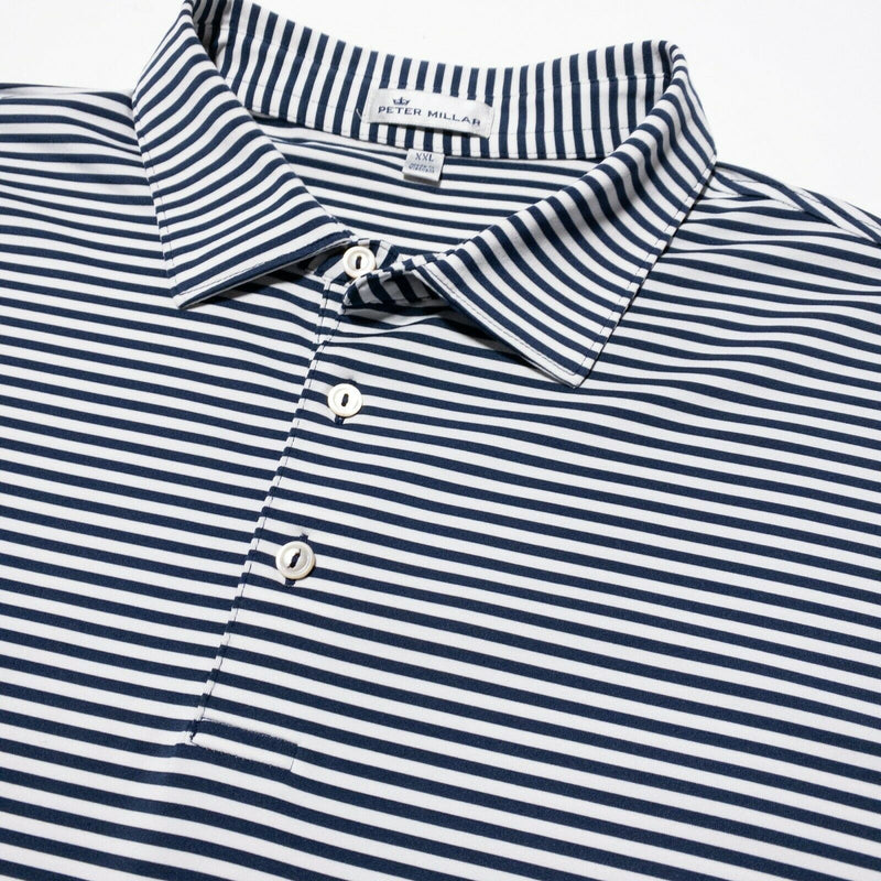 Peter Millar 2XL Competition Stripe Performance Polo Men's Blue Striped Wicking