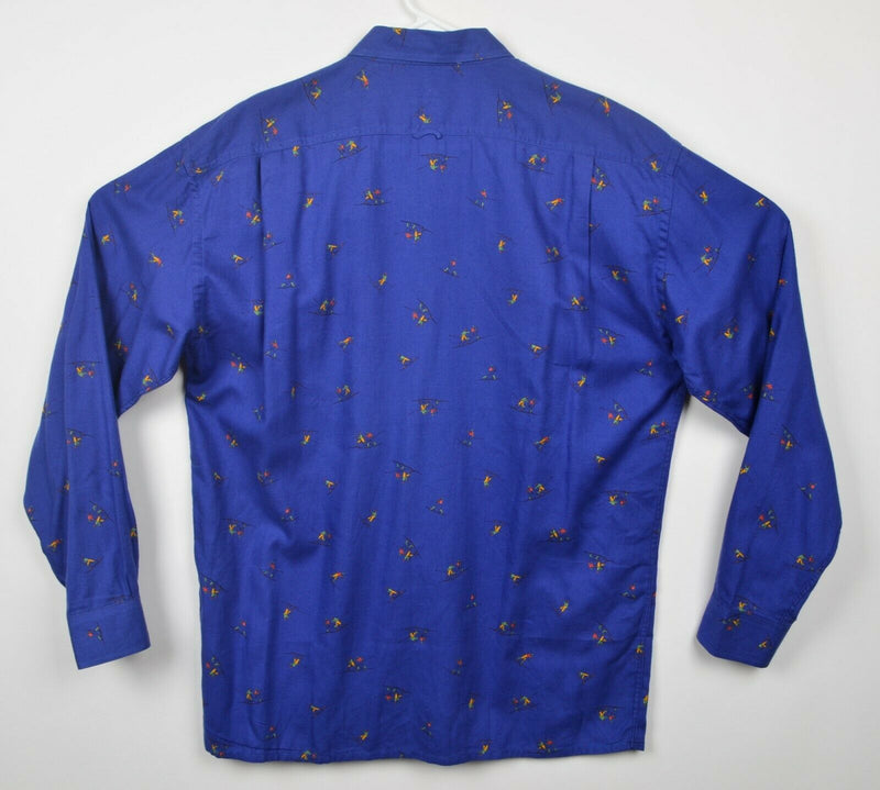 Vtg Van Laack Men's Sz Large Ski Pattern Blue Prince Vangard Long Sleeve Shirt