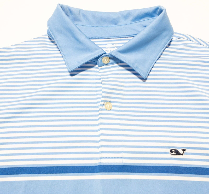 Vineyard Vines Performance Polo Shirt Men's Small Blue Striped Wicking Stretch