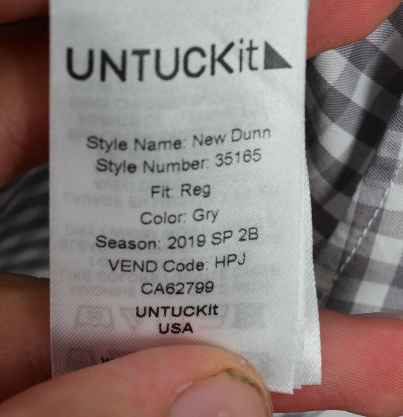 UNTUCKit Men's Large Gray Gingham Check Long Sleeve Button-Front New Dunn Shirt