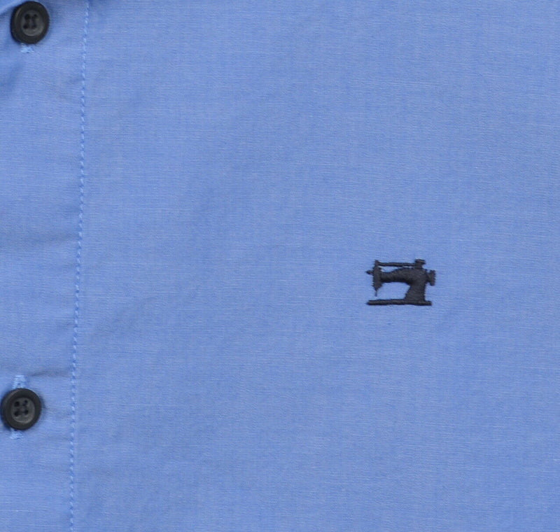 Scotch & Soda Men's Large Regular Fit Blue Sewing Machine Logo Button Shirt