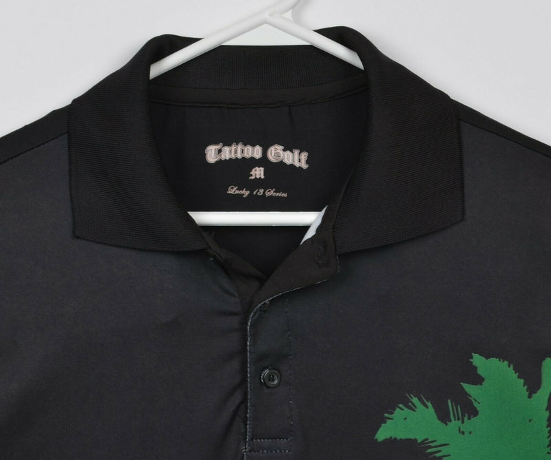 Tattoo Golf Men's Medium Pin-Up Girl Lucky 13 Black Polyester Golf Polo Shirt