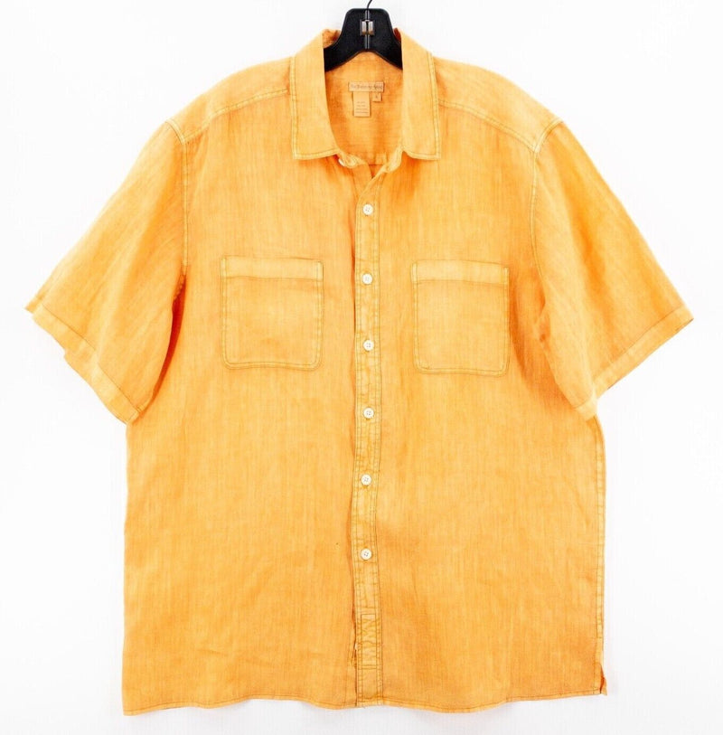 Territory Ahead Linen Shirt Large Men's Solid Orange Short Sleeve Vintage 90s