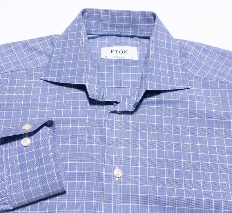 Eton Dress Shirt Mens 15.5/39 Contemporary Blue Graph Check Business Long Sleeve