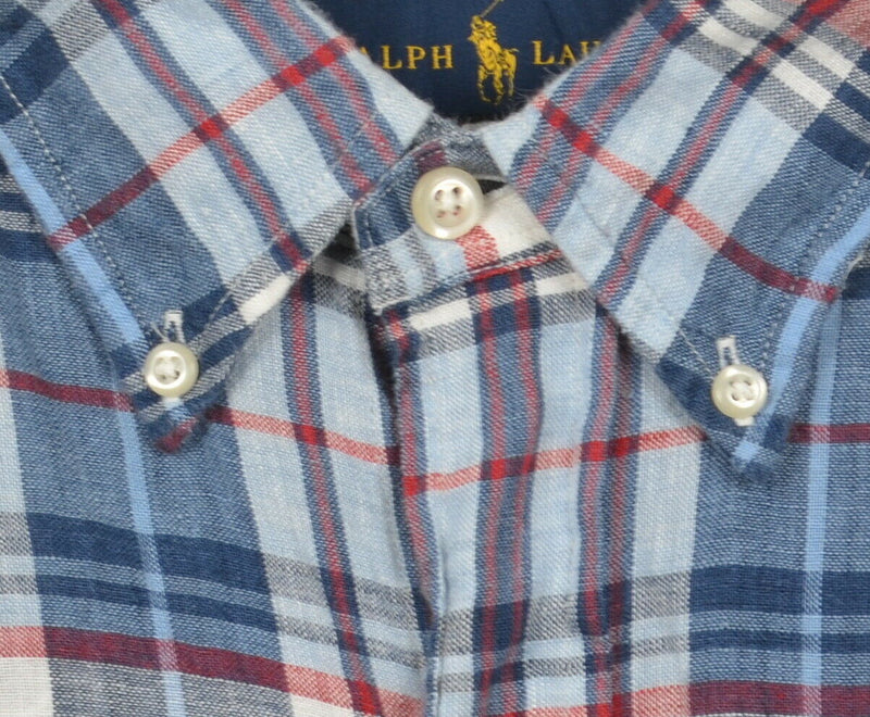 Polo Ralph Lauren Men's LT (Large Tall) 100% Linen Blue Red Plaid Button Shirt