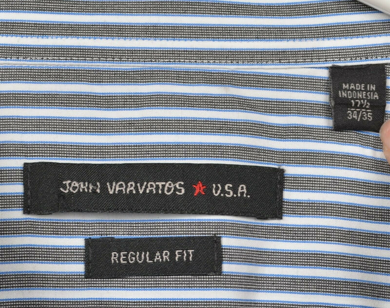 John Varvatos USA Men's 17.5-34/35 Regular Fit Gray Blue Striped Button Shirt