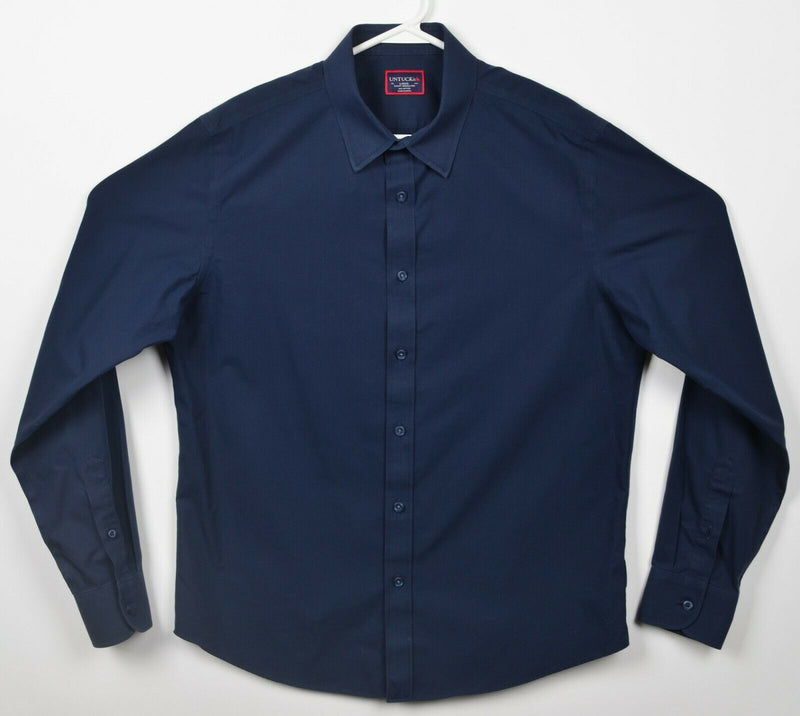 UNTUCKit Men's Large Slim Fit Wrinkle Free Solid Navy Blue Button-Front Shirt